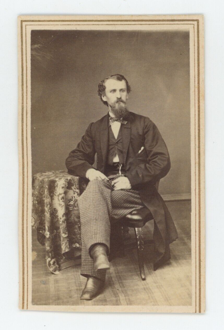 Antique CDV Circa 1860s Handsome Man With Goatee Beard in Suit Sitting in Chair