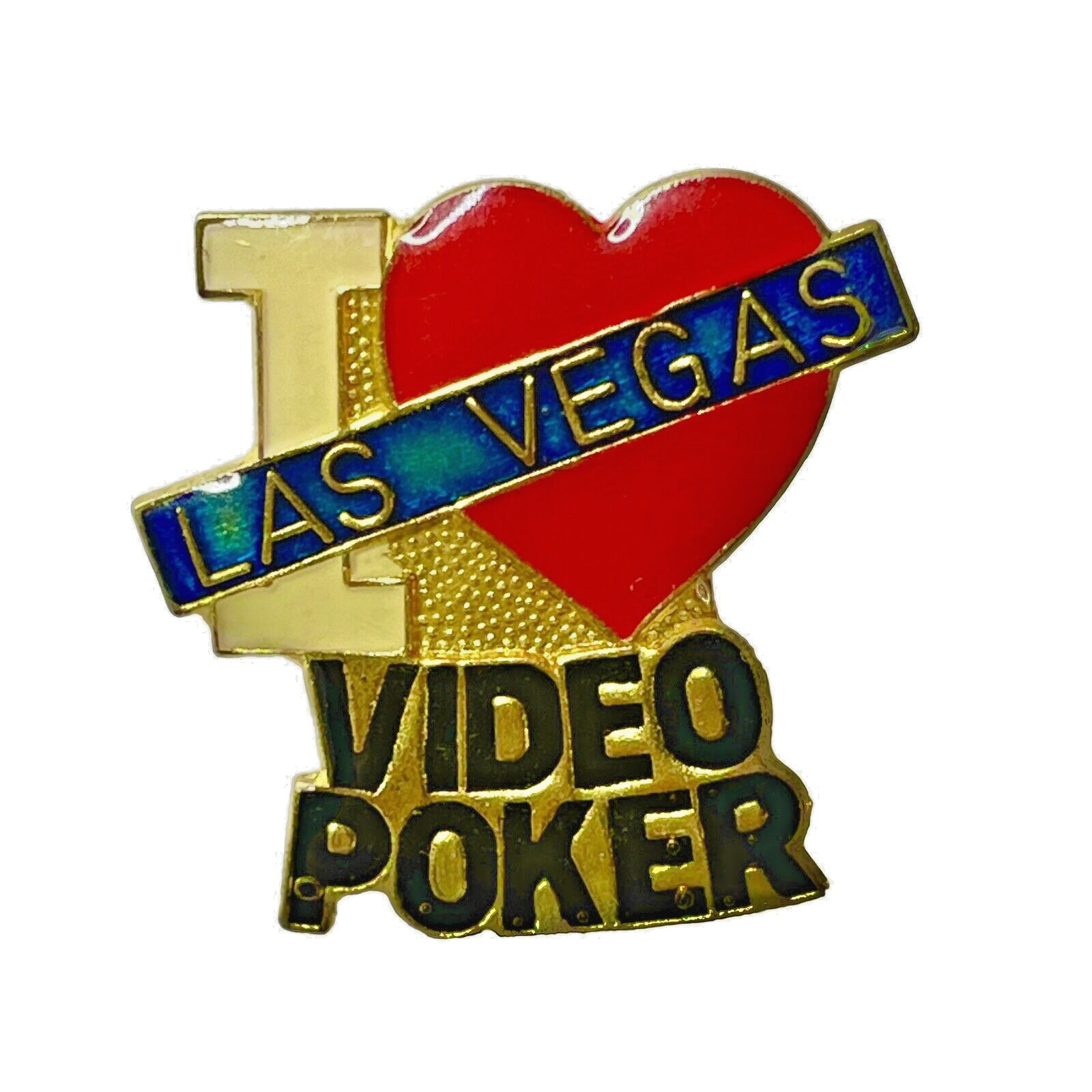 VINTAGE Las Vegas Gambling I Love Video Poker Enamel Lapel Pin