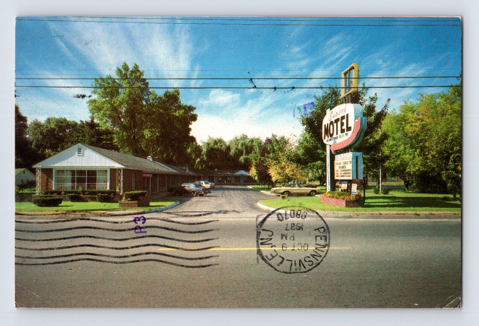 Postcard Massachusetts Lee MA Sunset Motel 1987 Posted Chrome Front Cancel
