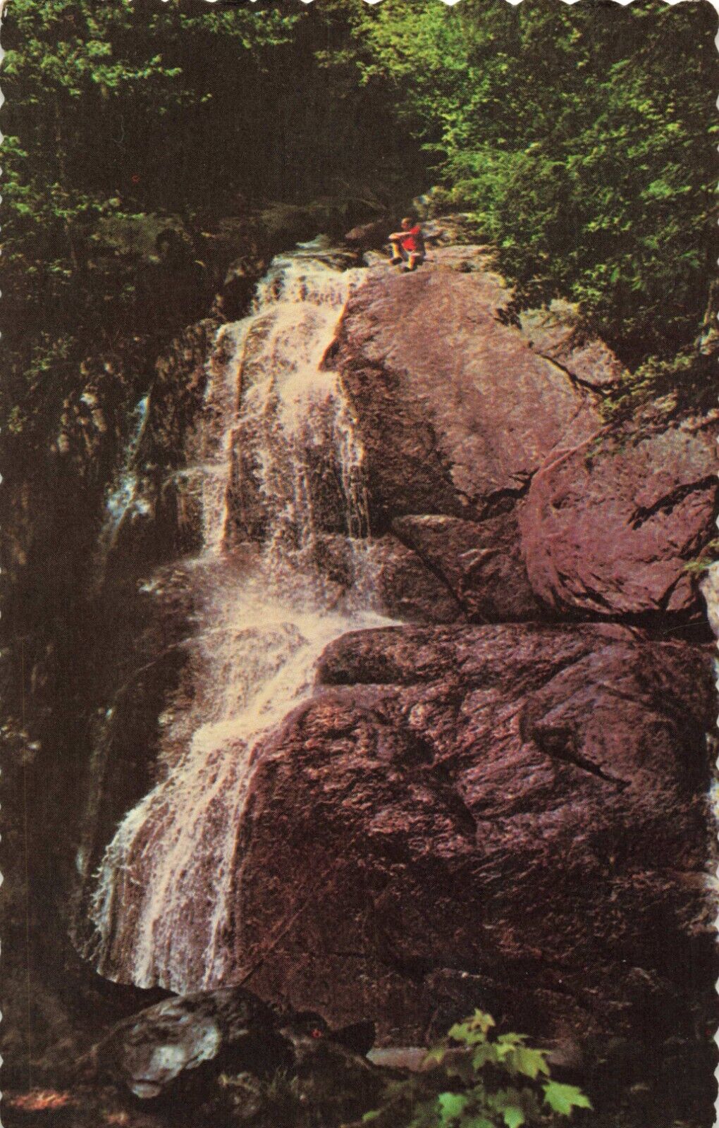 Granville Gulf VT Vermont, Moss Glen Falls, Waterfall Vintage Scalloped Postcard