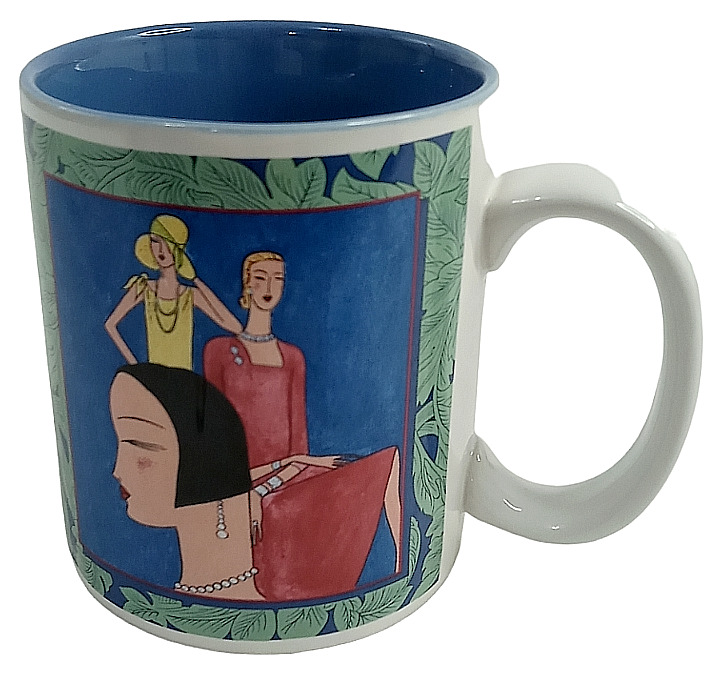 1928 Jewelry Vintage Coffee Tea Mug Advertisement Art Deco Blue 1980s Ceramic
