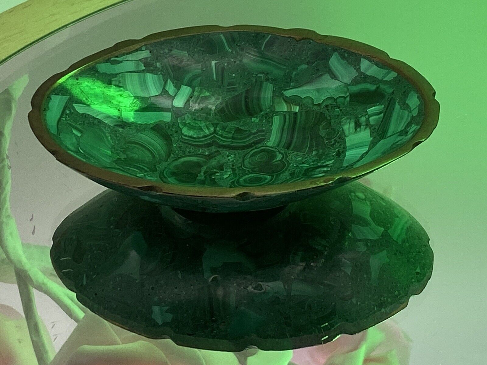 Antique Real Malachite Green Small Trinket Dish Bowl