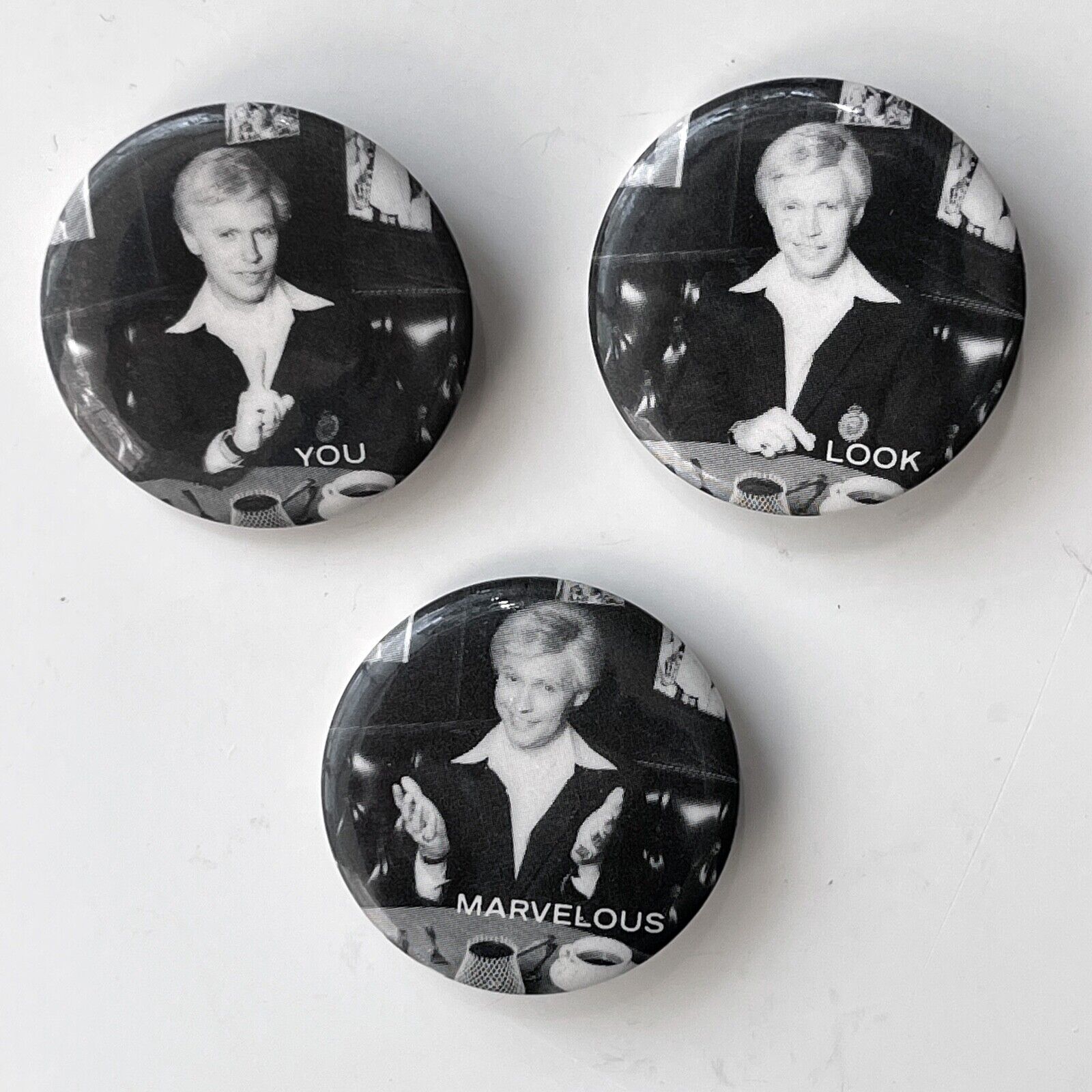 Rare Vintage 1985 BILLY CRYSTAL promo 3 pin button set You Look Marvelous album