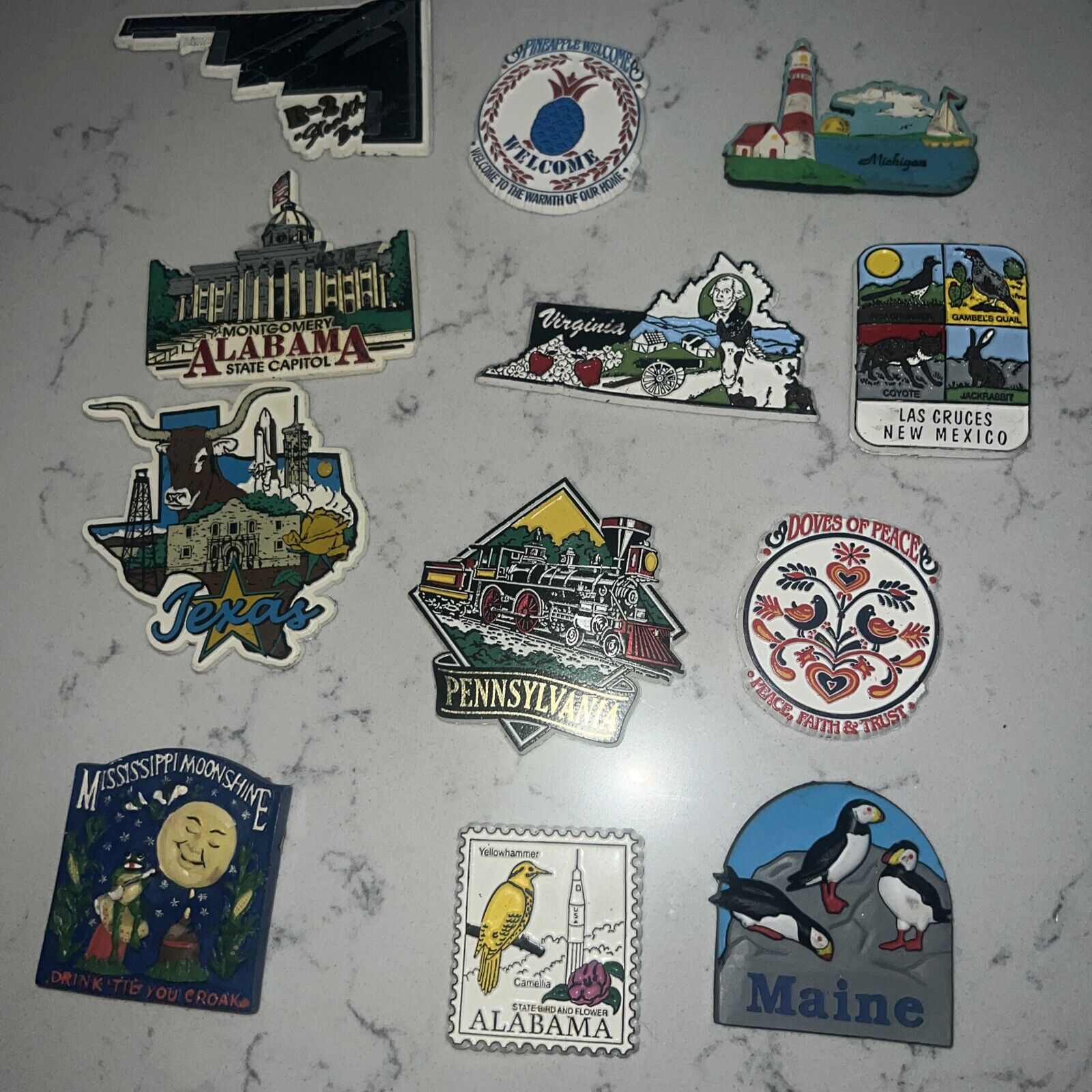 Vintage State Travel Rubber Magnets Souvenir Lot of 12