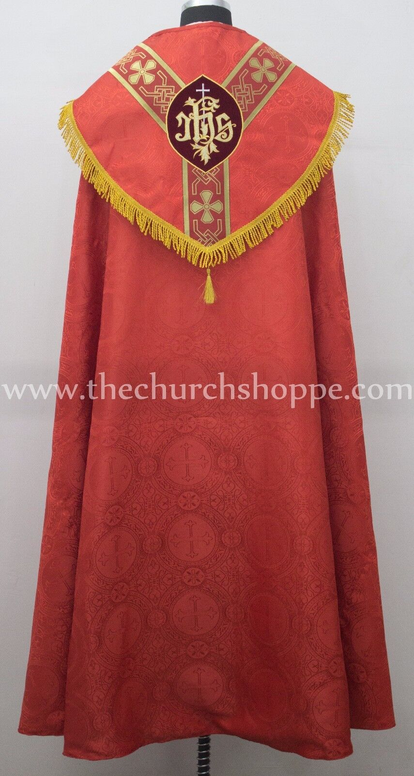 NEW Red Cope & Stole Set with IHS embroidery,capa pluvial,chape,far fronte