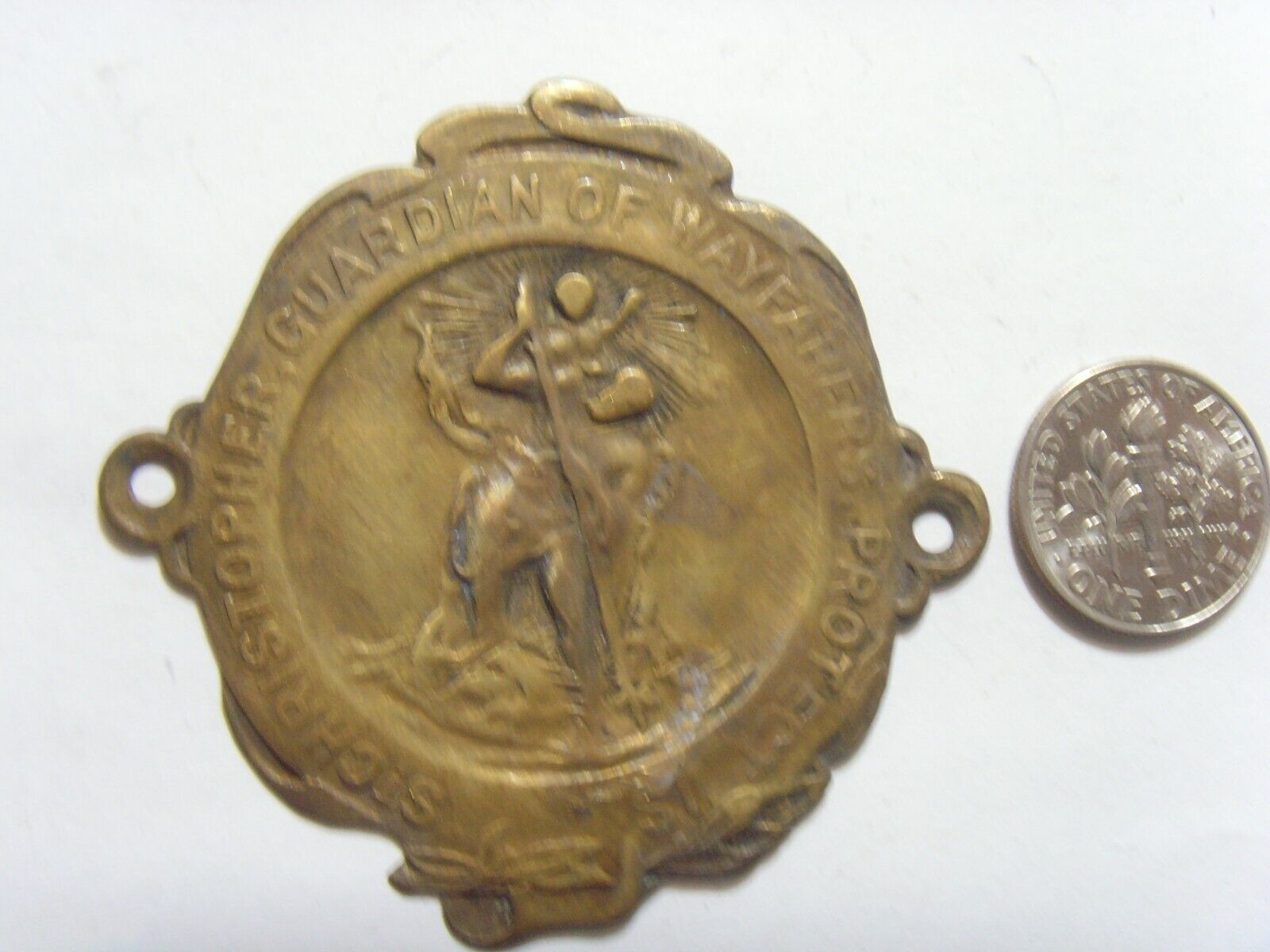 Scarce antique extra large 54 mm catholic Saint Christopher pocket icon 52095