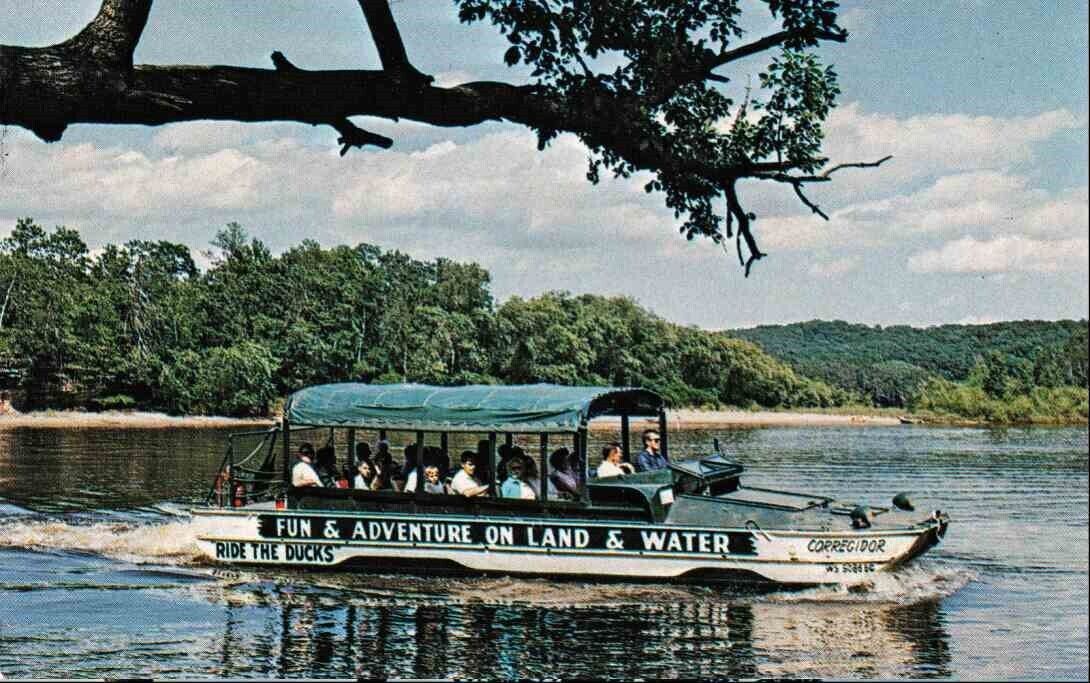 Postcard Duck On Scenic River Fun Galore Tours Dells Wisconsin Wi Vintage