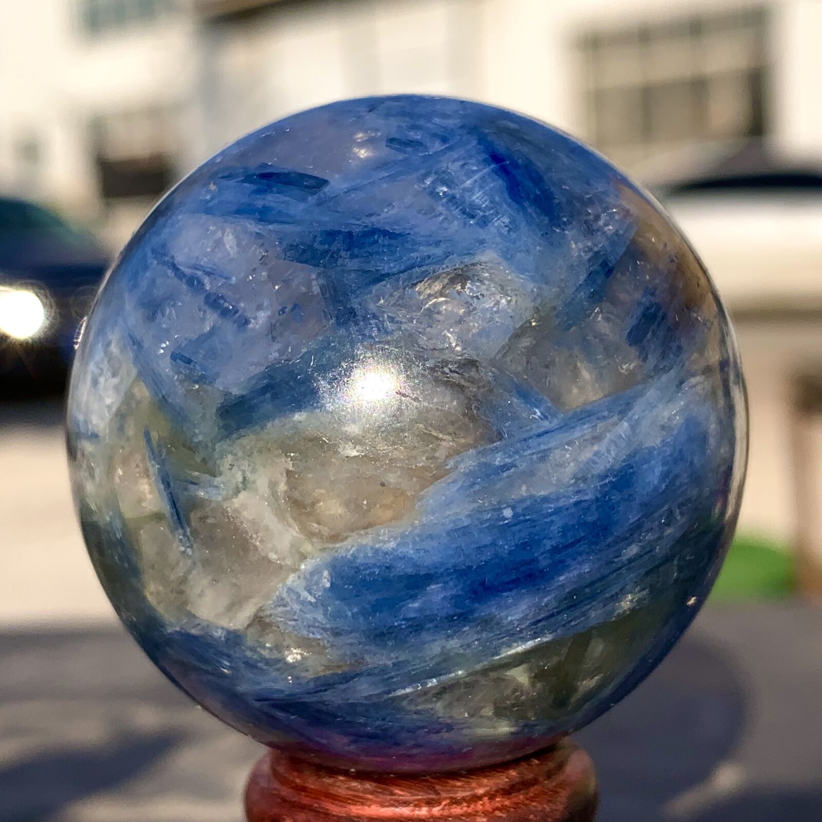 136G Rare！Natural beautiful Blue Kyanite Sphere Ball Quartz Crystal Healing