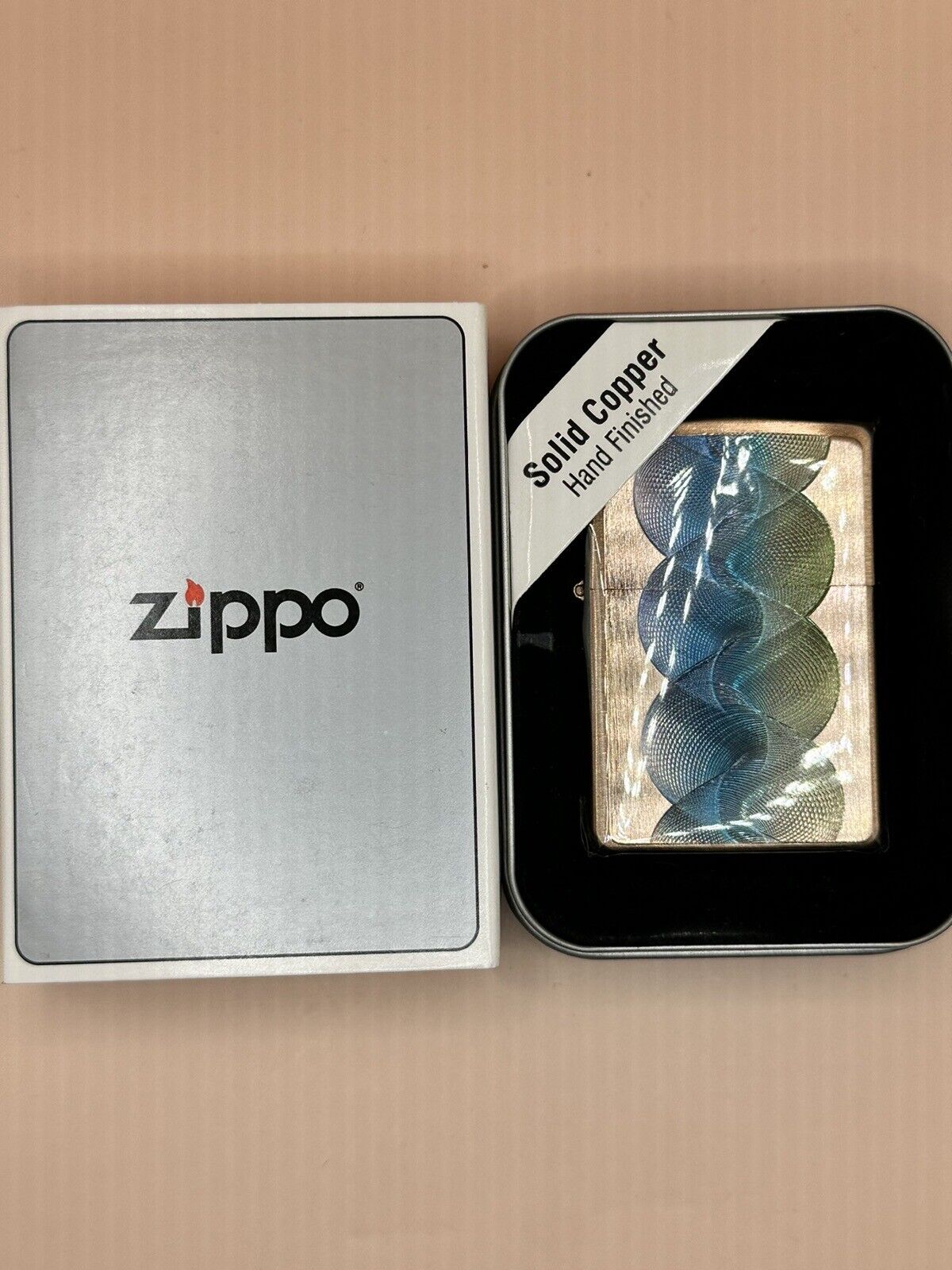 Vintage 2002 Phantasma Hand Finished Solid Copper Zippo Lighter NEW In Box