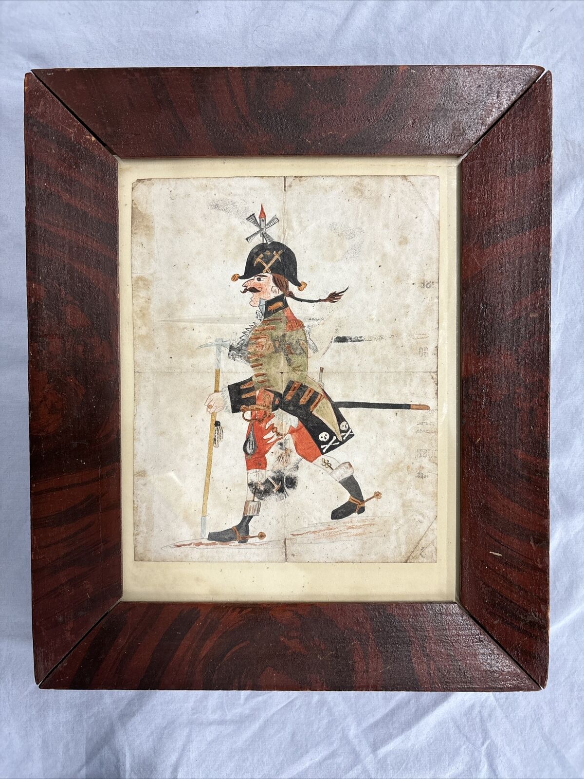 Early Art Depicting A Hessian Soldier Revolutionary War Folk Art 13” x 11”