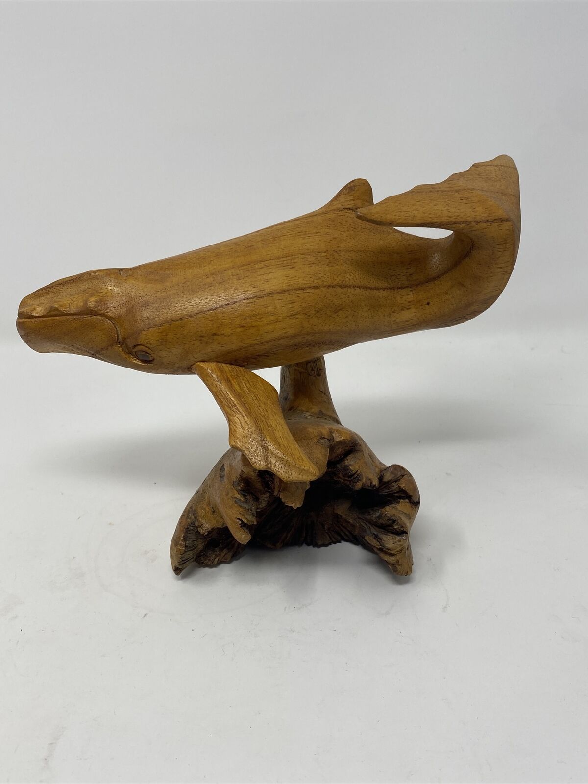 Carved Wooden Humpback Whale And Wood Base