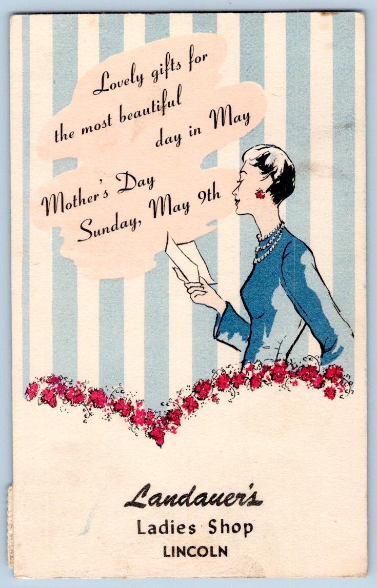 1948 LINCOLN IL LANDAUER'S LADIES SHOP MOTHER'S DAY GIFTS ADVERTISING POSTCARD