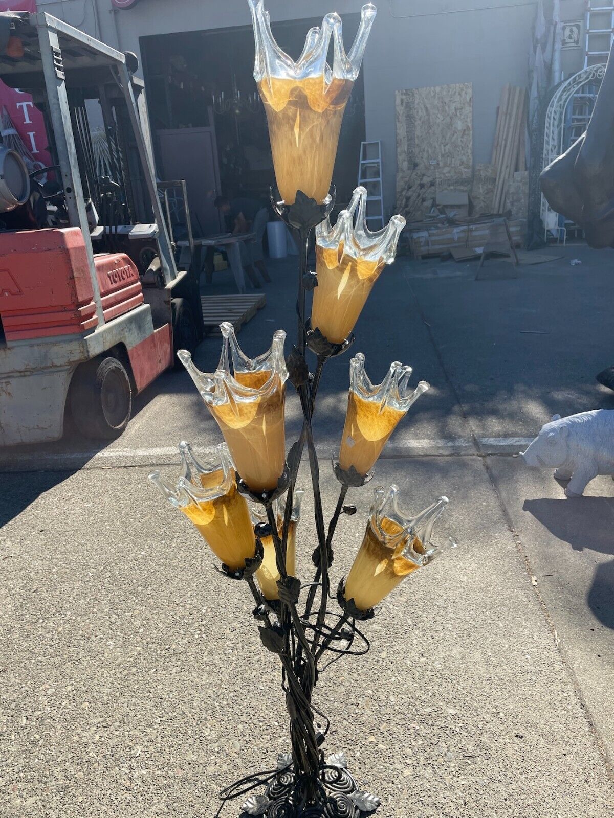 Unique Hand Blown Glass & Bronze Plant Lamp