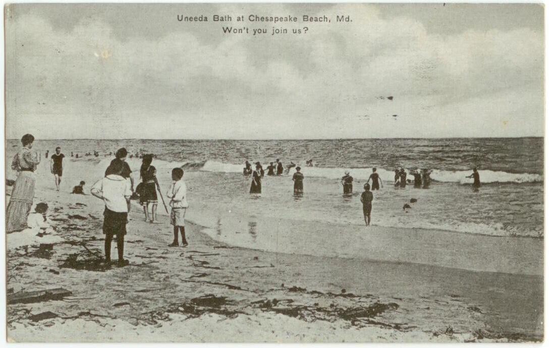 c1908 Chesapeake Beach Maryland beach bathers