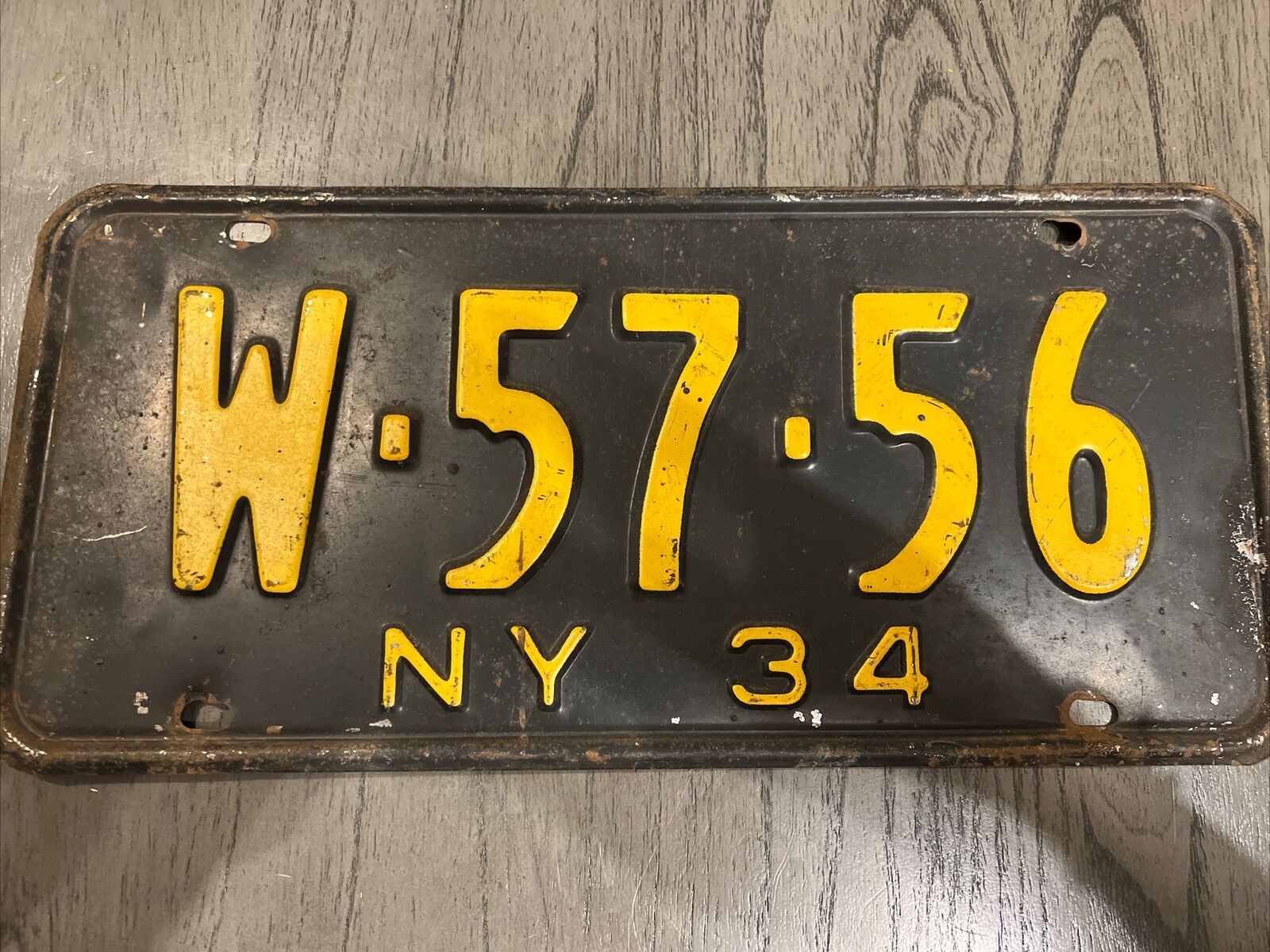 New York 1934 License Plate “W 5756” Original Paint