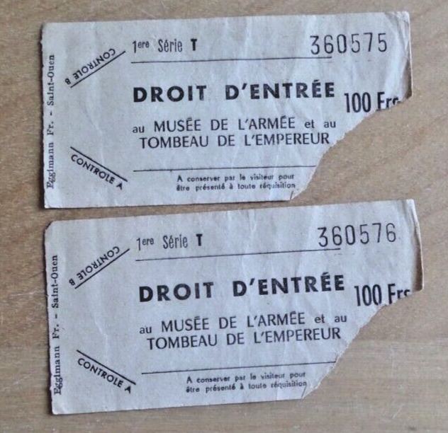 The Army Museum & Emperor Napoleon\'s Tomb paper Tickets 1958 (2) Paris