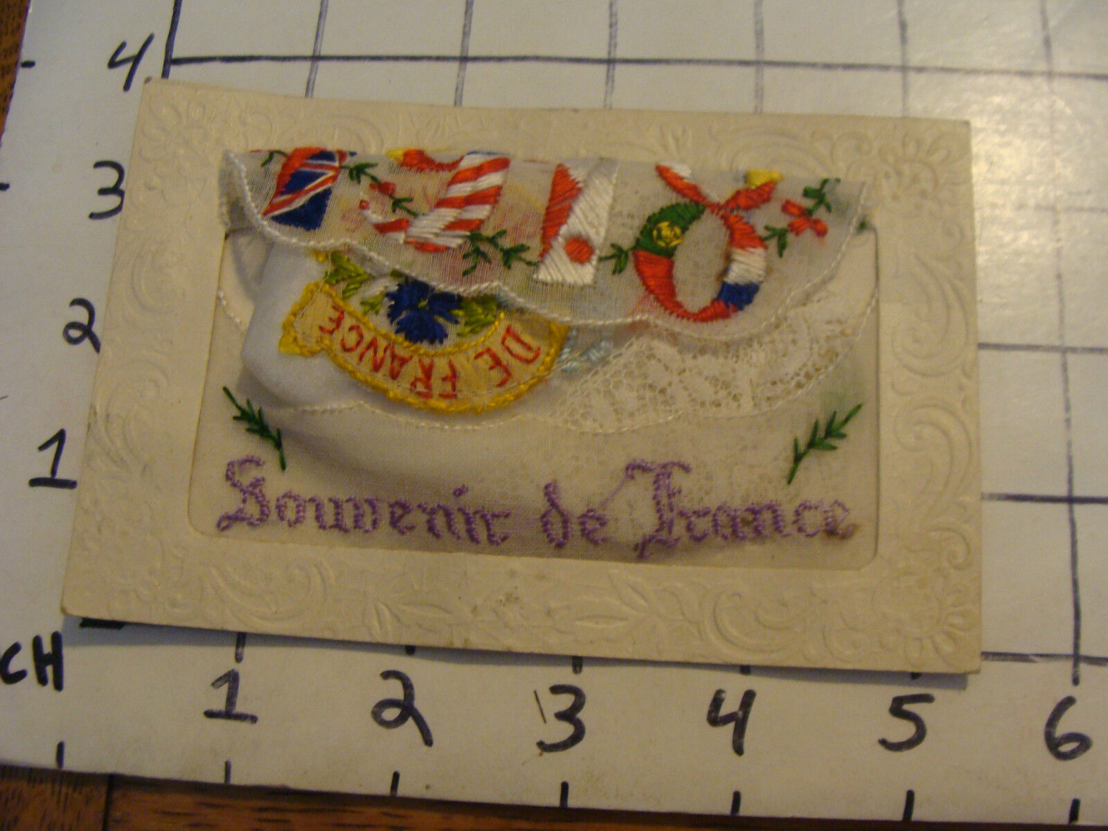 1918 Souvenir de France Postcard with hankerchief, NEAT
