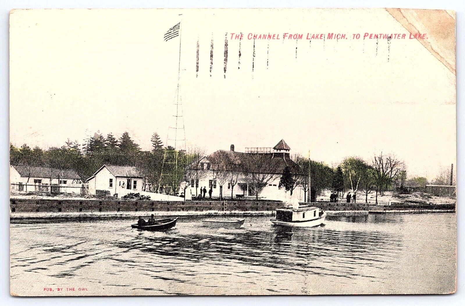 Postcard RPPC Pentwater Michigan Channel Life Saving Station Boats Posted 1909