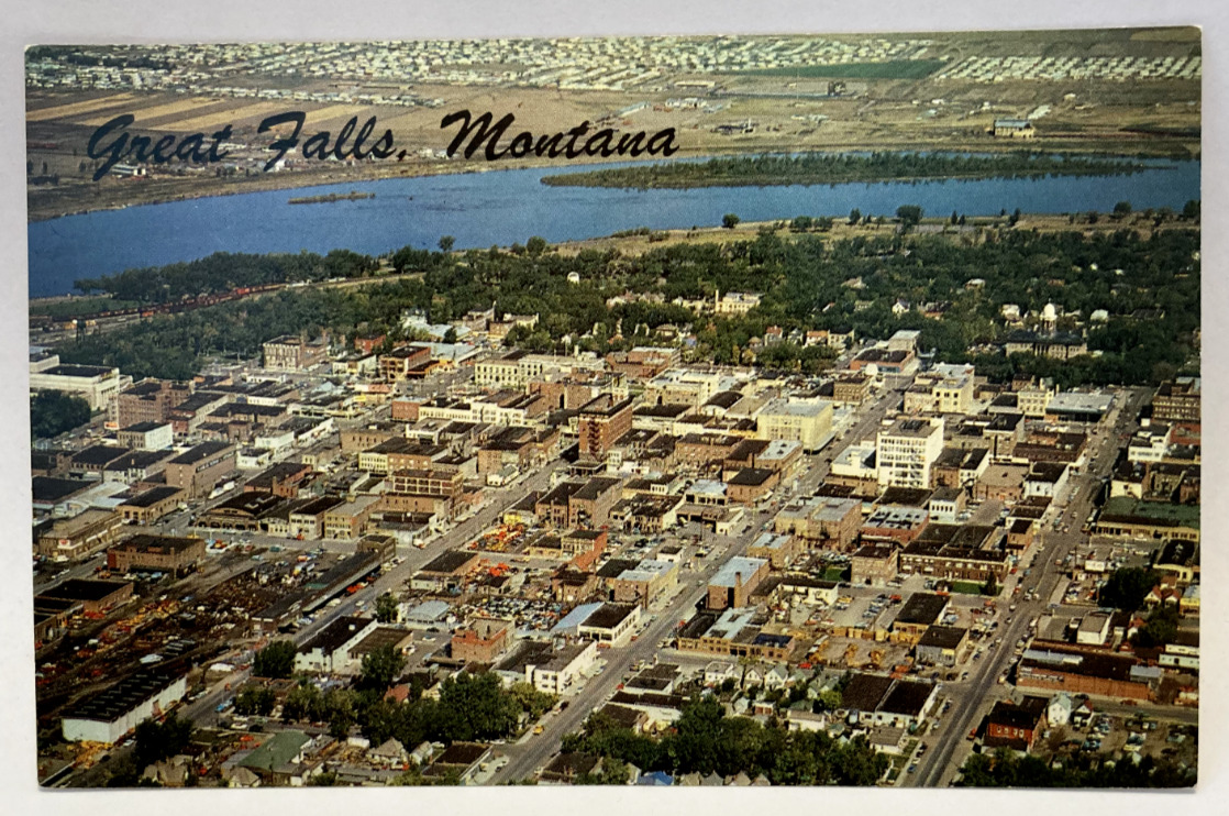 Aerial View, Great Falls, Montana MT Vintage Chrome Postcard