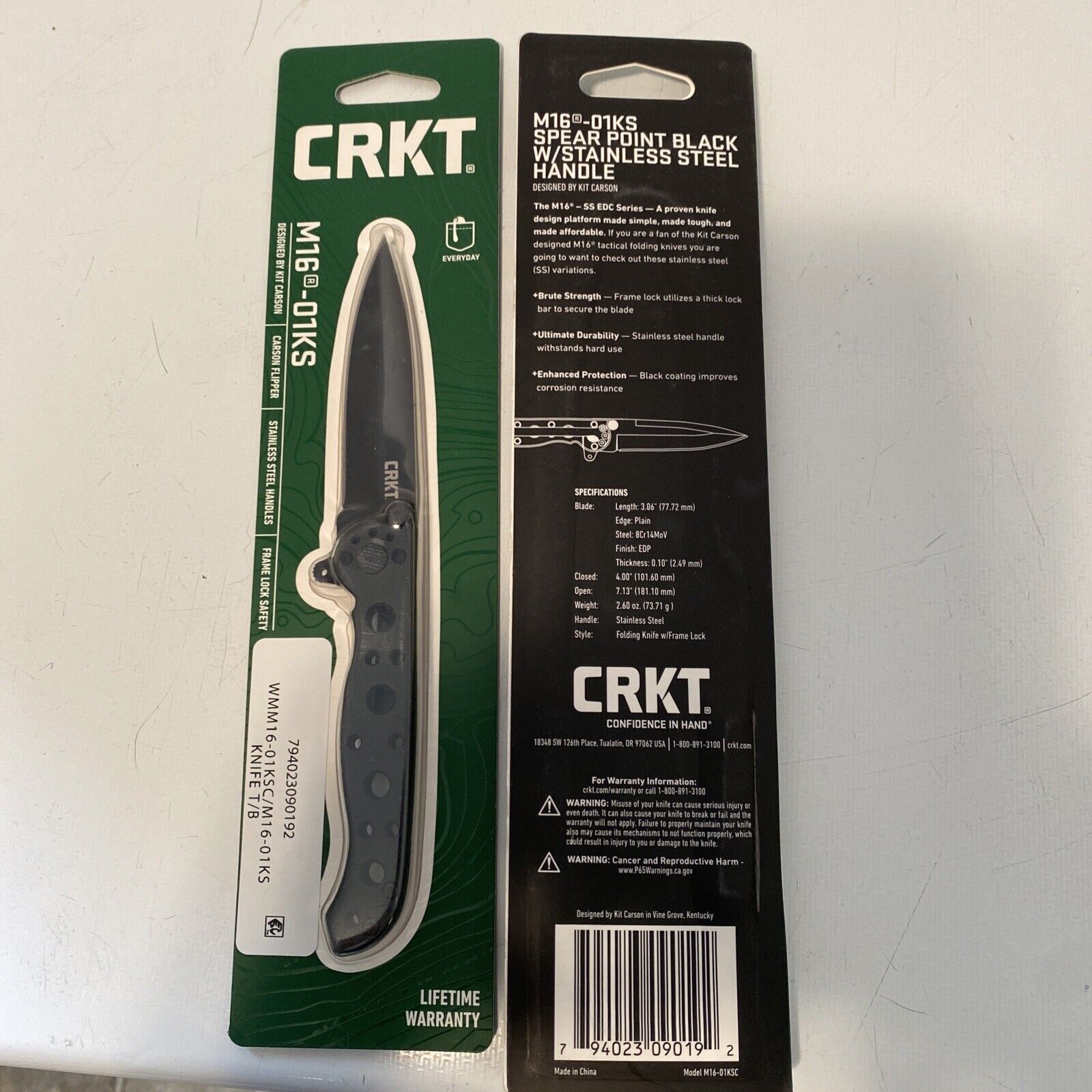 CRKT M16-01KS Carson Design Great Condition Black Steel Pocket Folding Knife