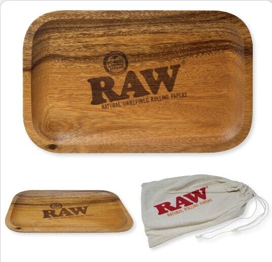 RAW Rolling Papers ACACIA WOODEN wood TRAY 11x7 w/ Storage Bag