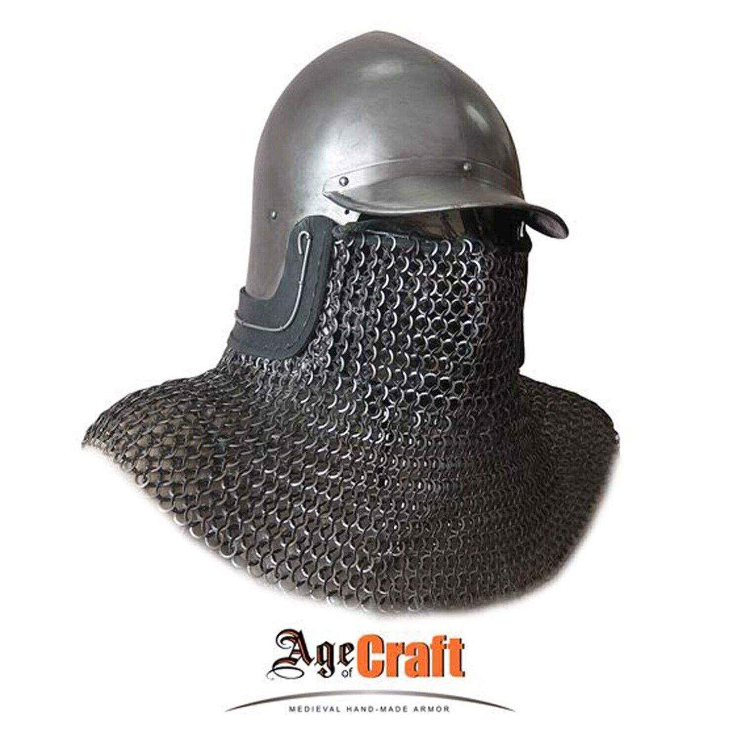 Medieval Open Face Celeta Bascinet Helmet 14 Gauge With Chain Mail Halloween Vik