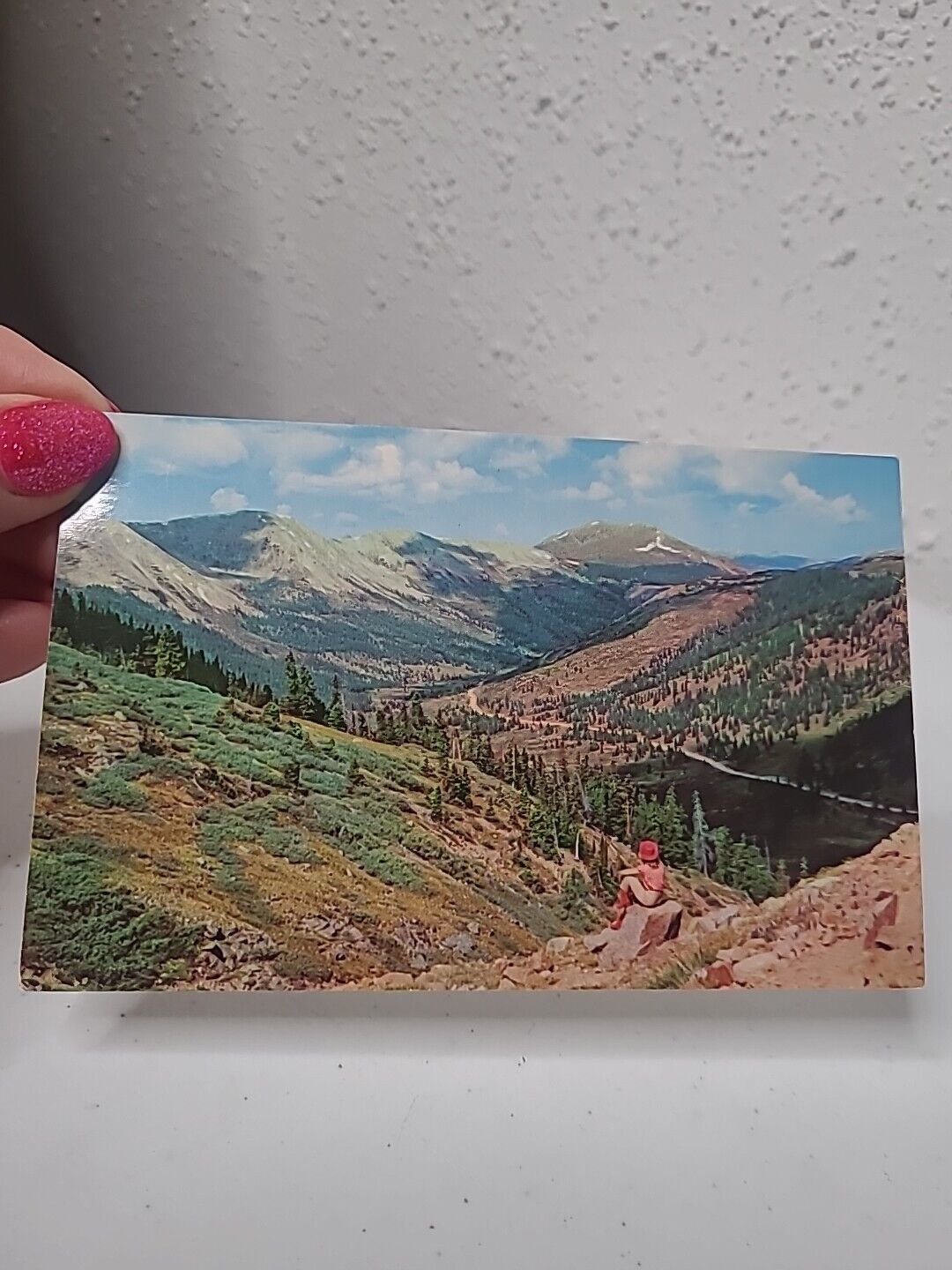 Vintage Unused Castle Peak Aspen Colorado Postcard   Ephemera Girl On Mountain