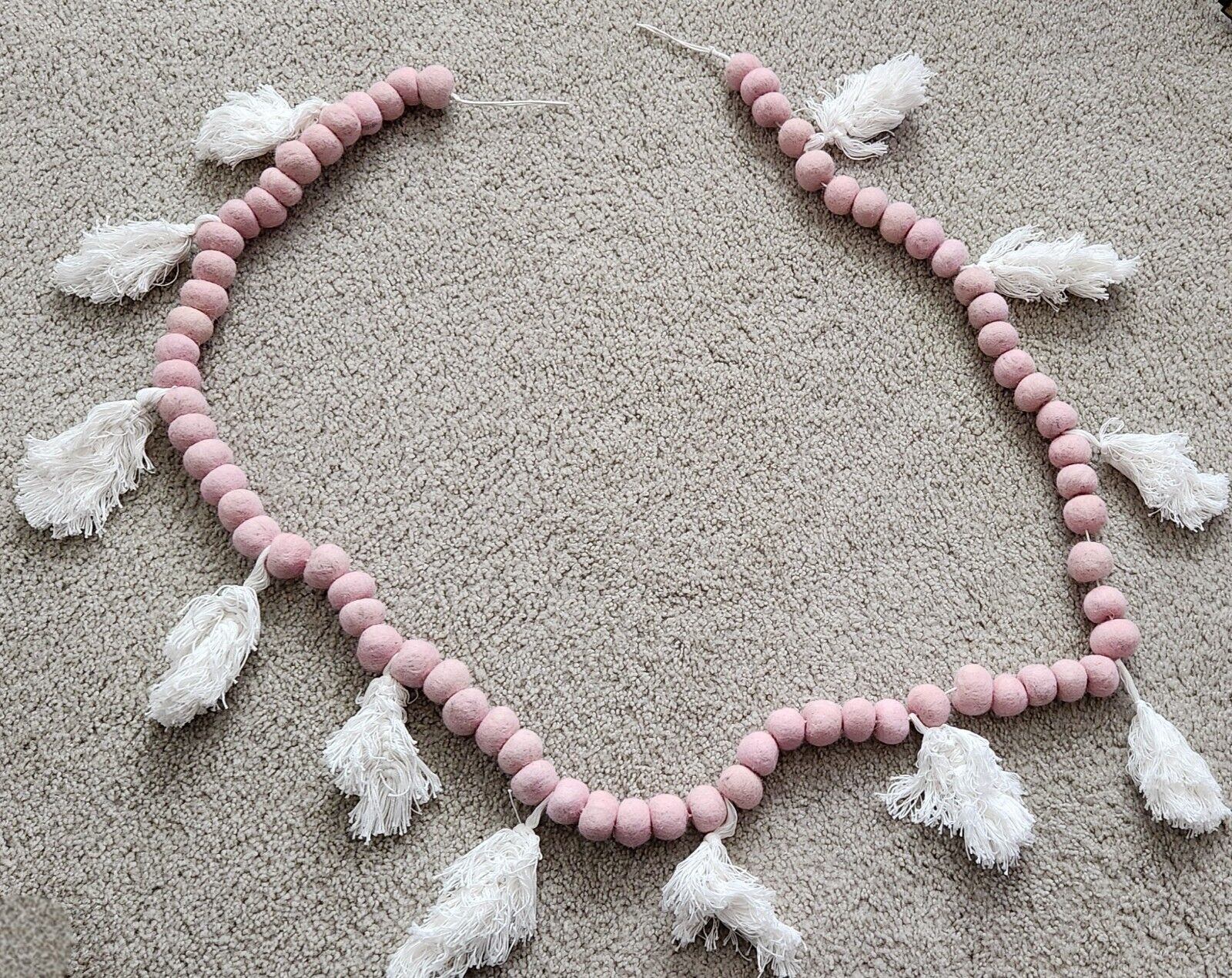 Pink Felt Ball Garland 6 Ft String with white tassels