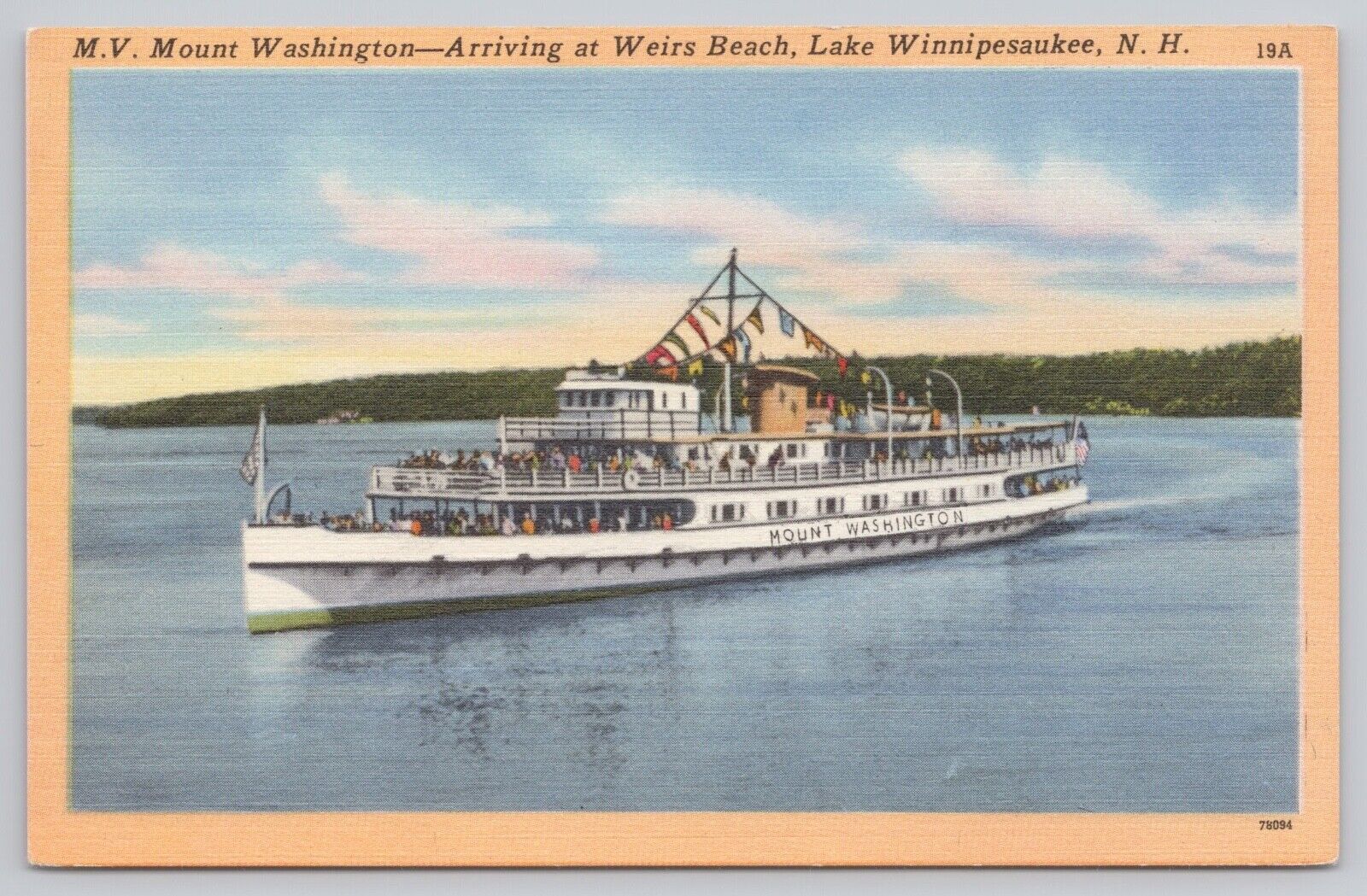 New Hampshire (NH) View Postcard: M. V. Mount Washington Boat, Winnipesaukee