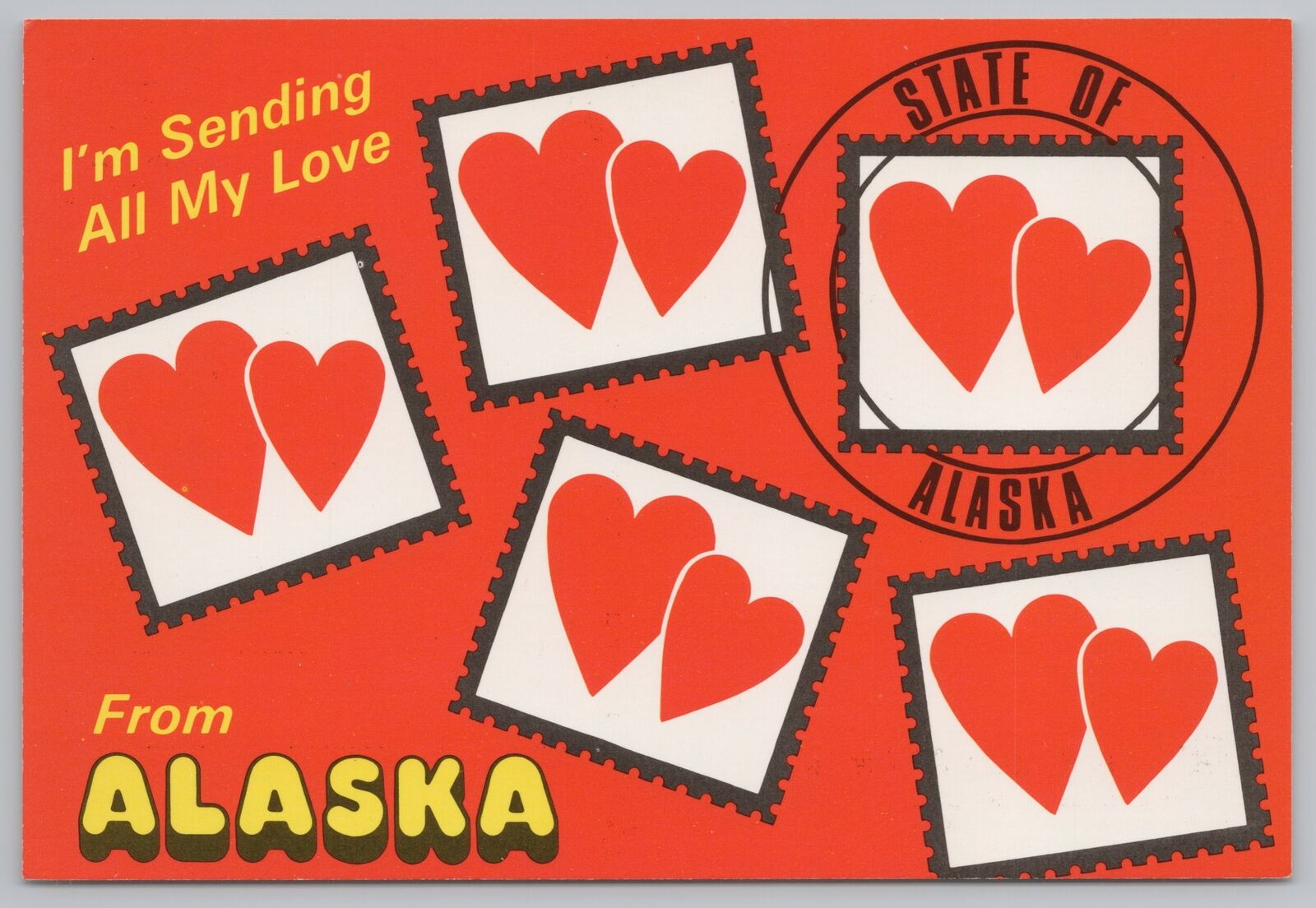 State View~5 Stamps With 2 Hearts Each In Alaska~Continental Postcard