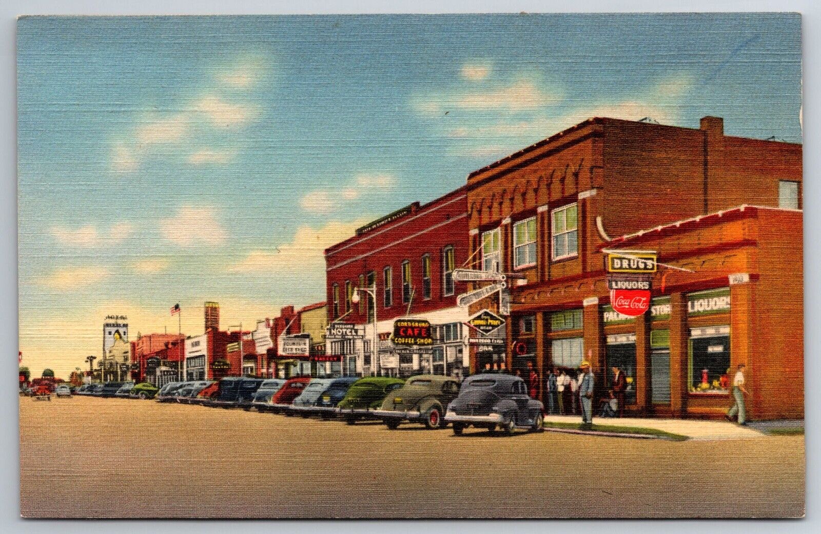 Vintage Postcard NM Lordsburg Railroad Avenue Coke Sign Old Cars Cafe ~12003