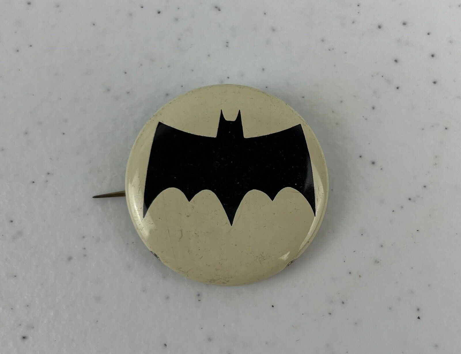 Vintage 1966 Batman Pin, Pinback Union Made in USA Batsignal on White Background