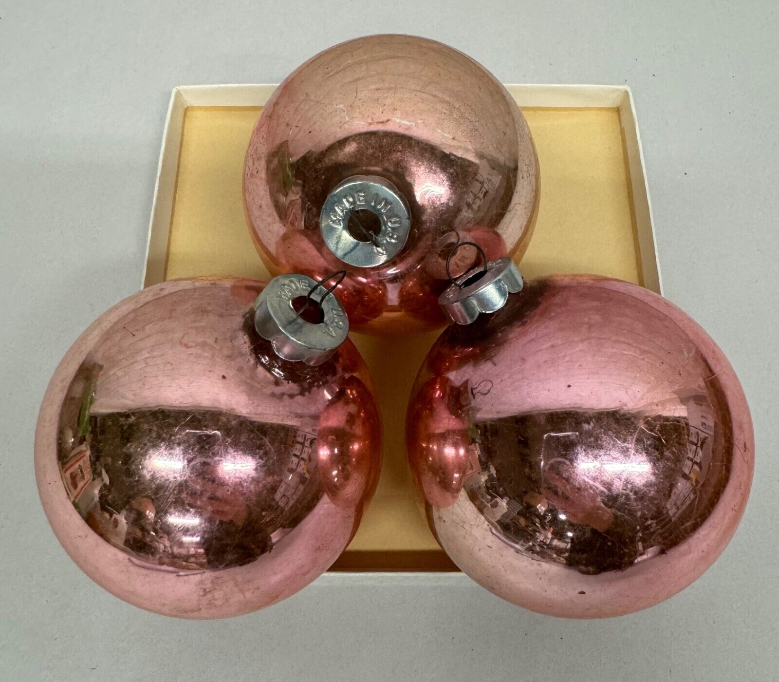 Vtg Jumbo Bubblegum Pink Glass Ornaments 4” Lot of 3 USA Caps