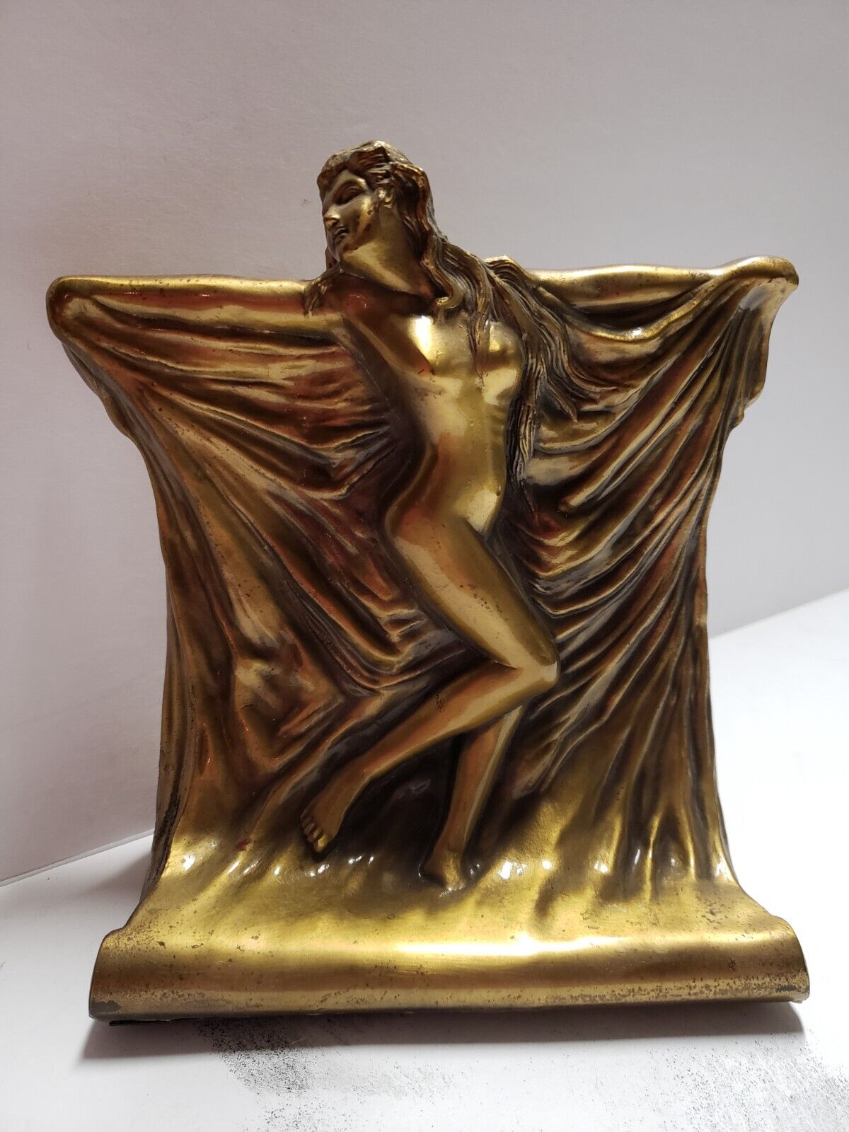 Vintage Art Deco Nouveau Female Statue Metal Maybe Brass.