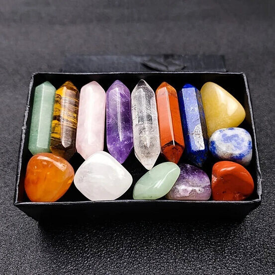 14pcs Quartz Crystal Chakra Healing Stones and Crystals Set | Meditation Stones