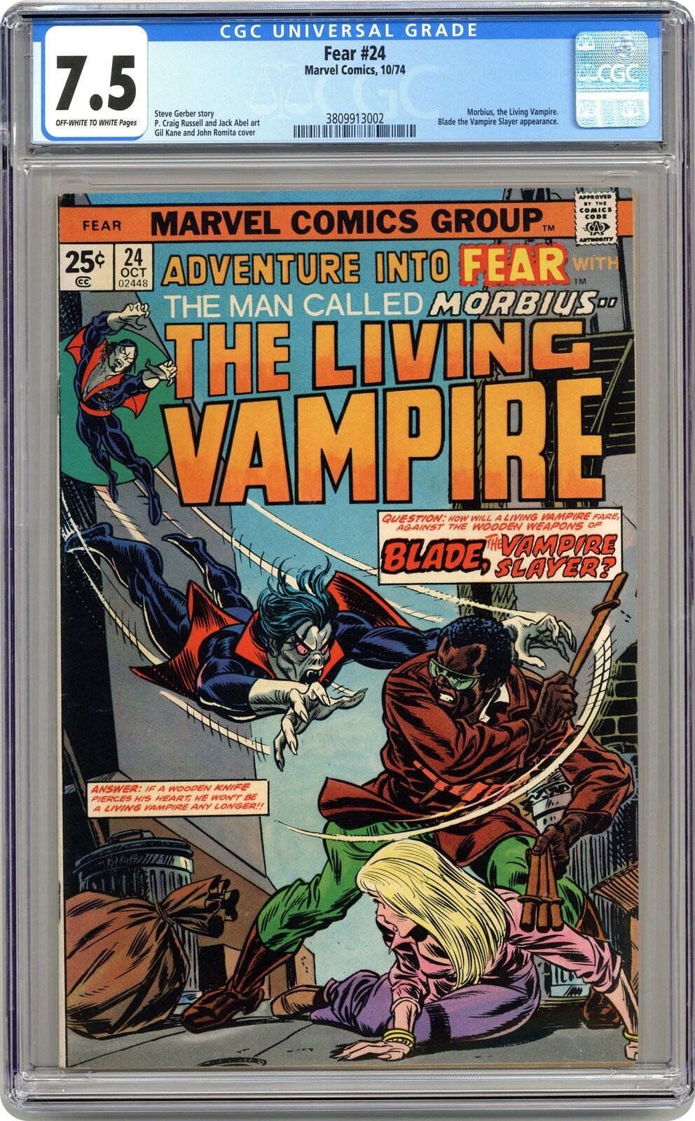 Fear #24 CGC 7.5 1974 3809913002 1st meeting of Morbius and Blade