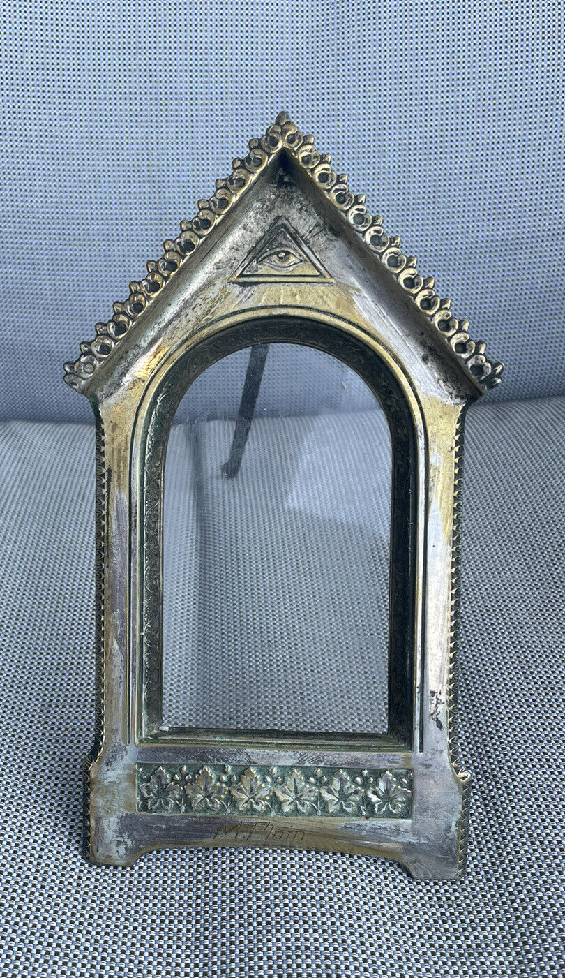 Antique European Masonic Silver plated Brass Frame 1860