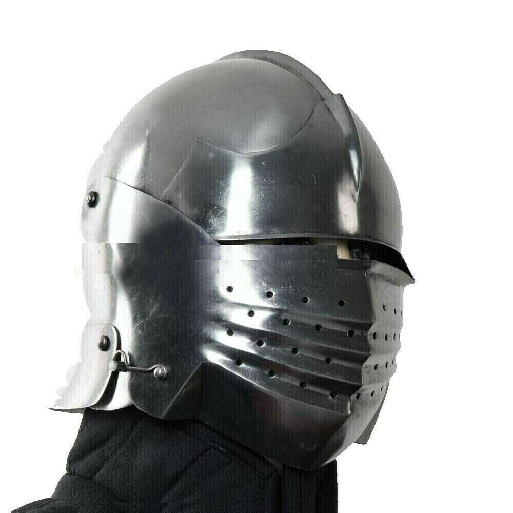 18G Steel Medieval Knight Pig Face Bascinet Helmet WMA SCA LARP Functional
