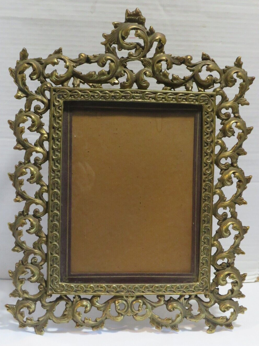 Vintage Ornate Rococo Art Noveau Cast Medal Standing Wall Picture Frame 17\