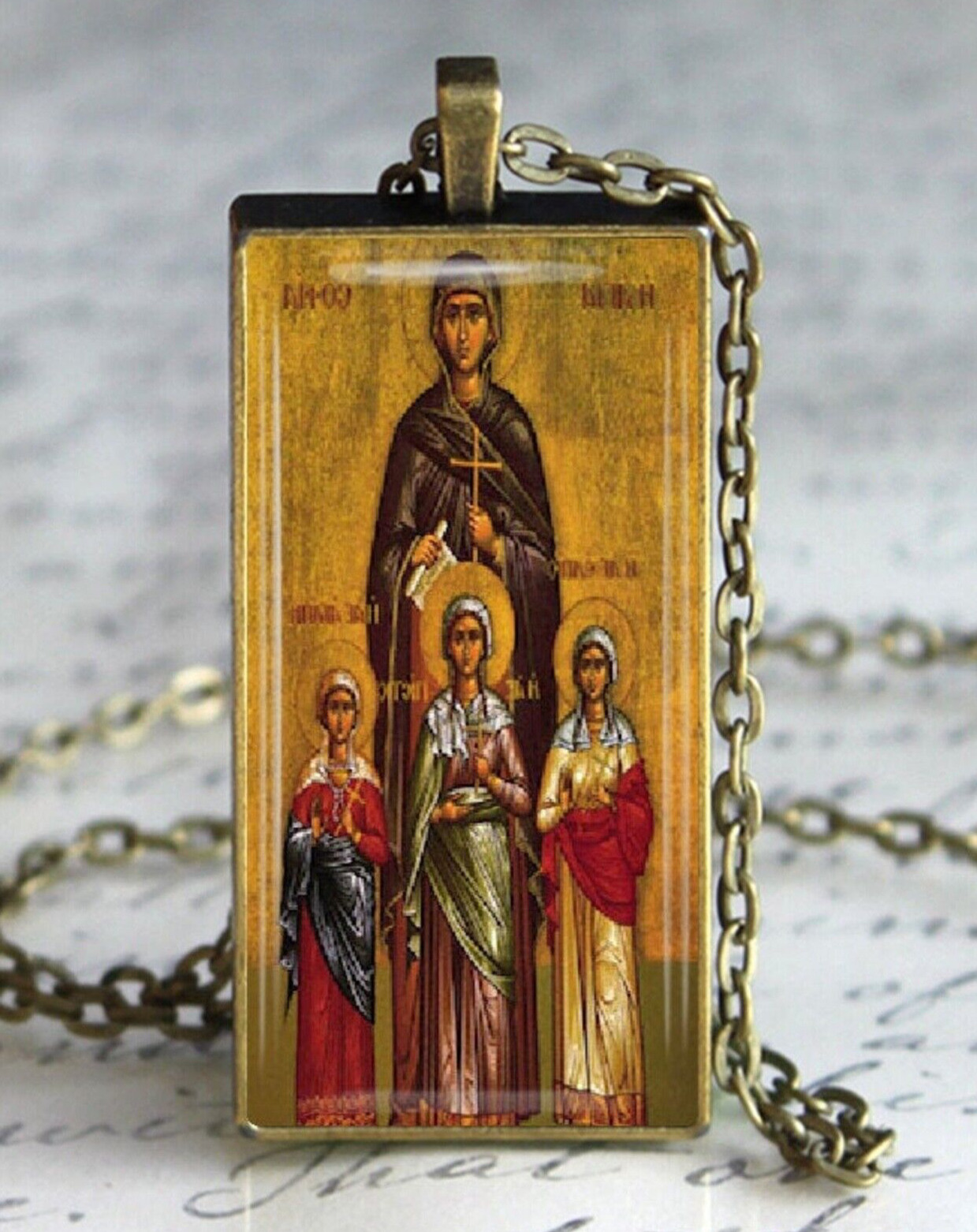 St Sophia Daughters Orthodox Icon Necklace, Religious Handmade Saint Jewelry