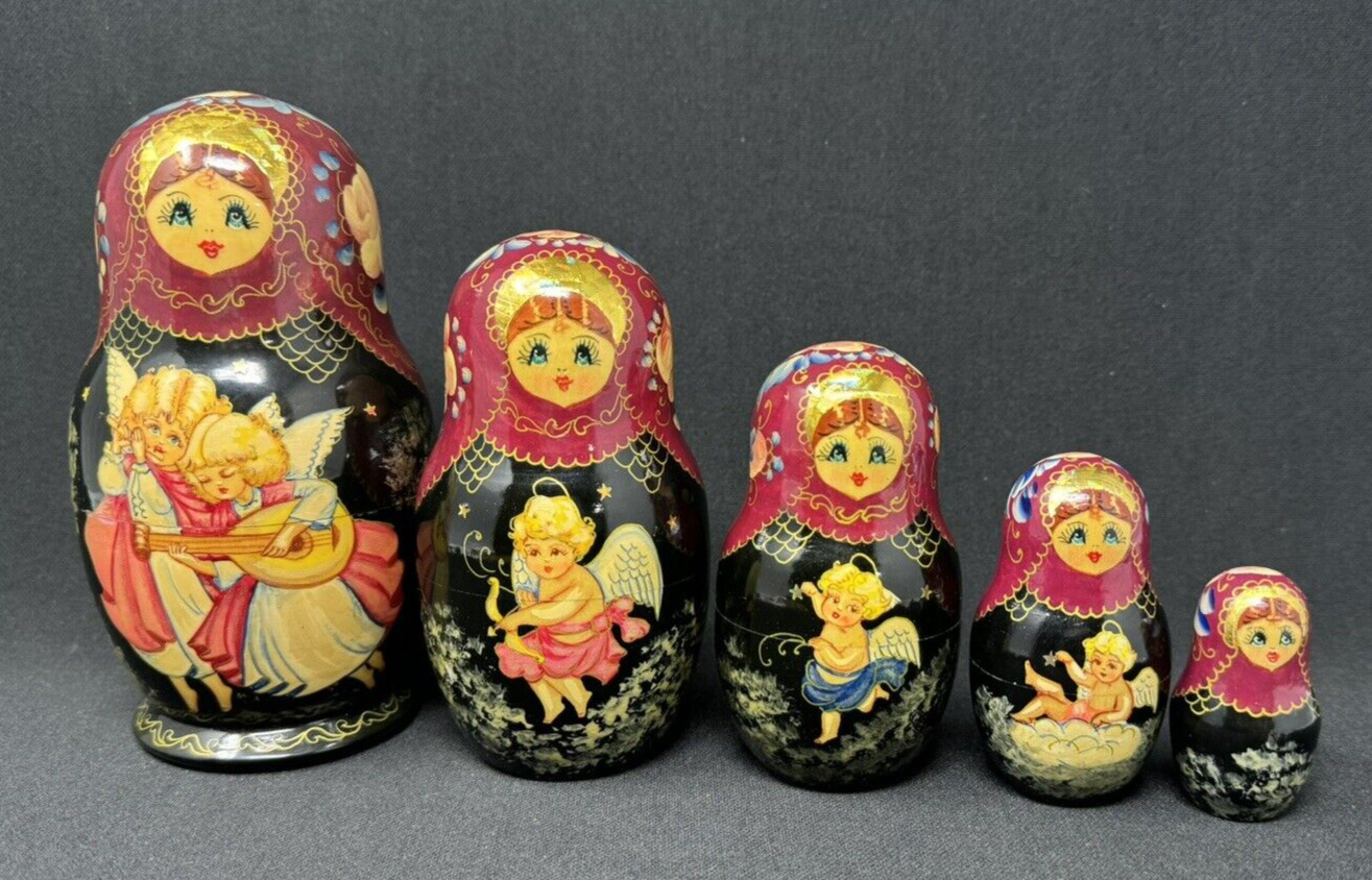 Russian Wood Nesting Doll Set Matryoshka Hand Painted Angels & Cherubs