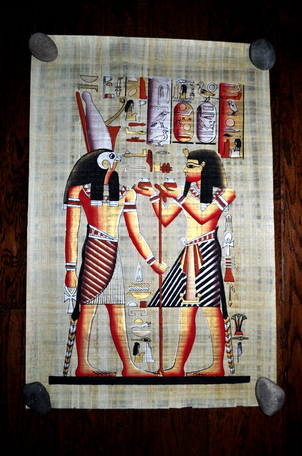 Authentic Hand Painted Egyptian Papyrus Horus God & Wife Themed 23\