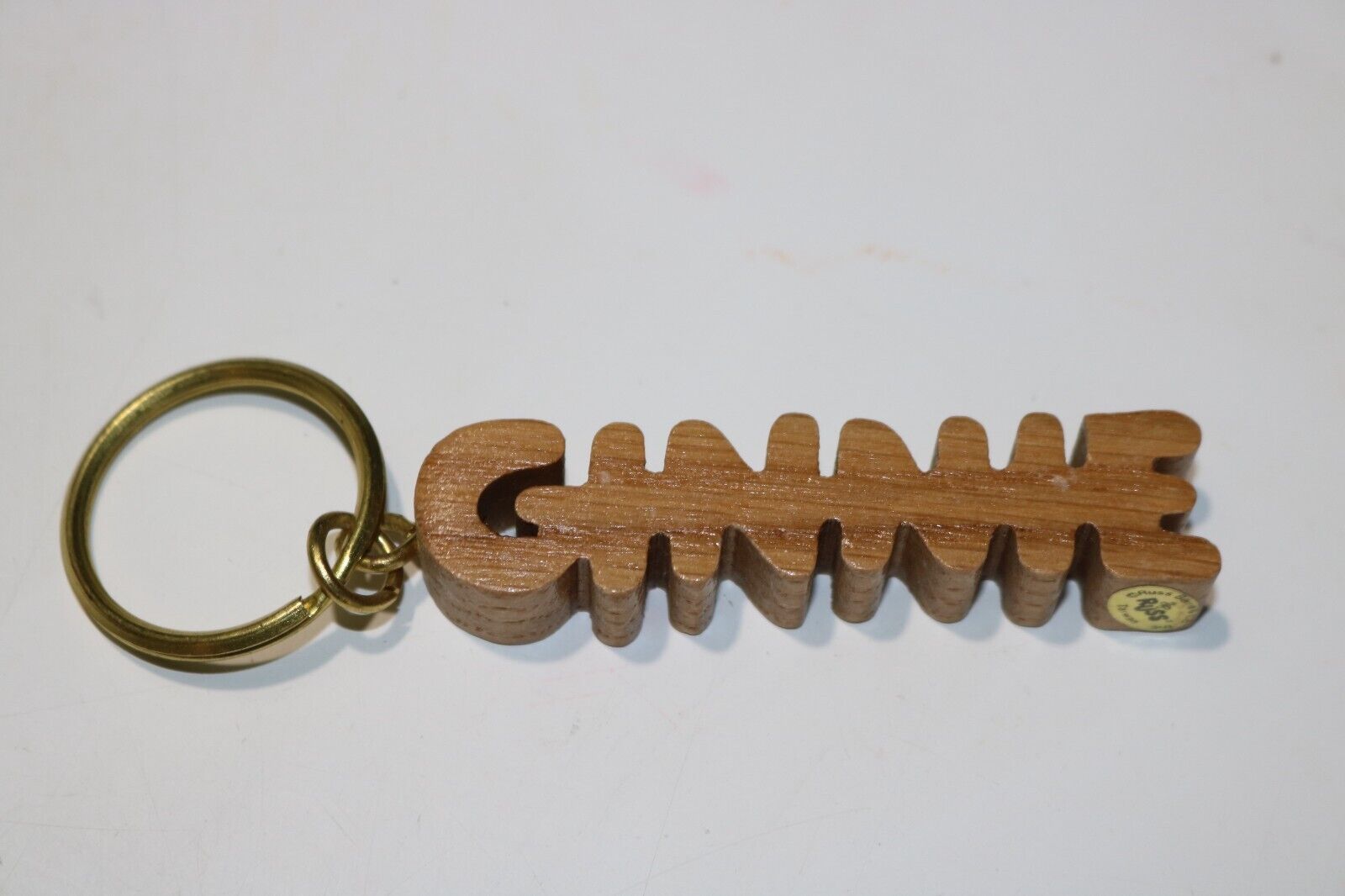 Vintage Keychain GINNIE Key Ring Wood Name Fob By Russ Berrie 1980\'s