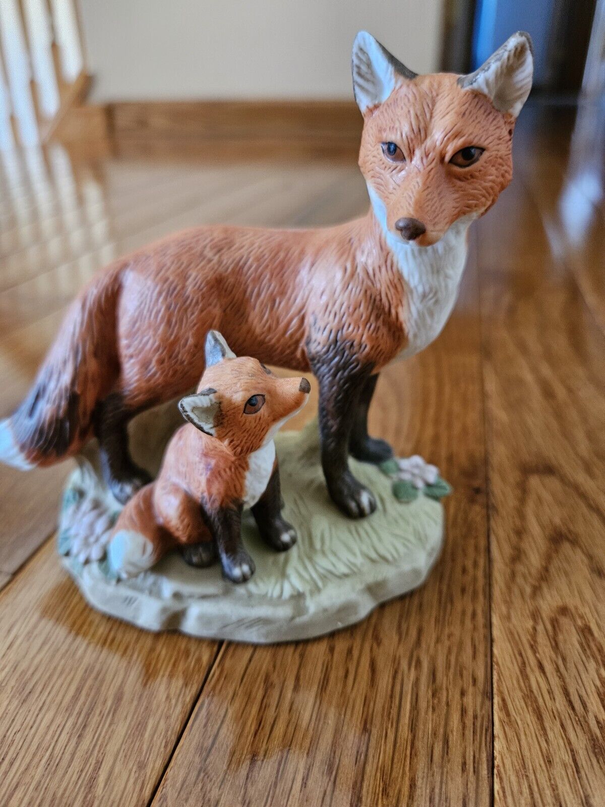 Vintage HOMCO Red Fox Figurine Mom and Pup Home Interior #1417 Nice Color