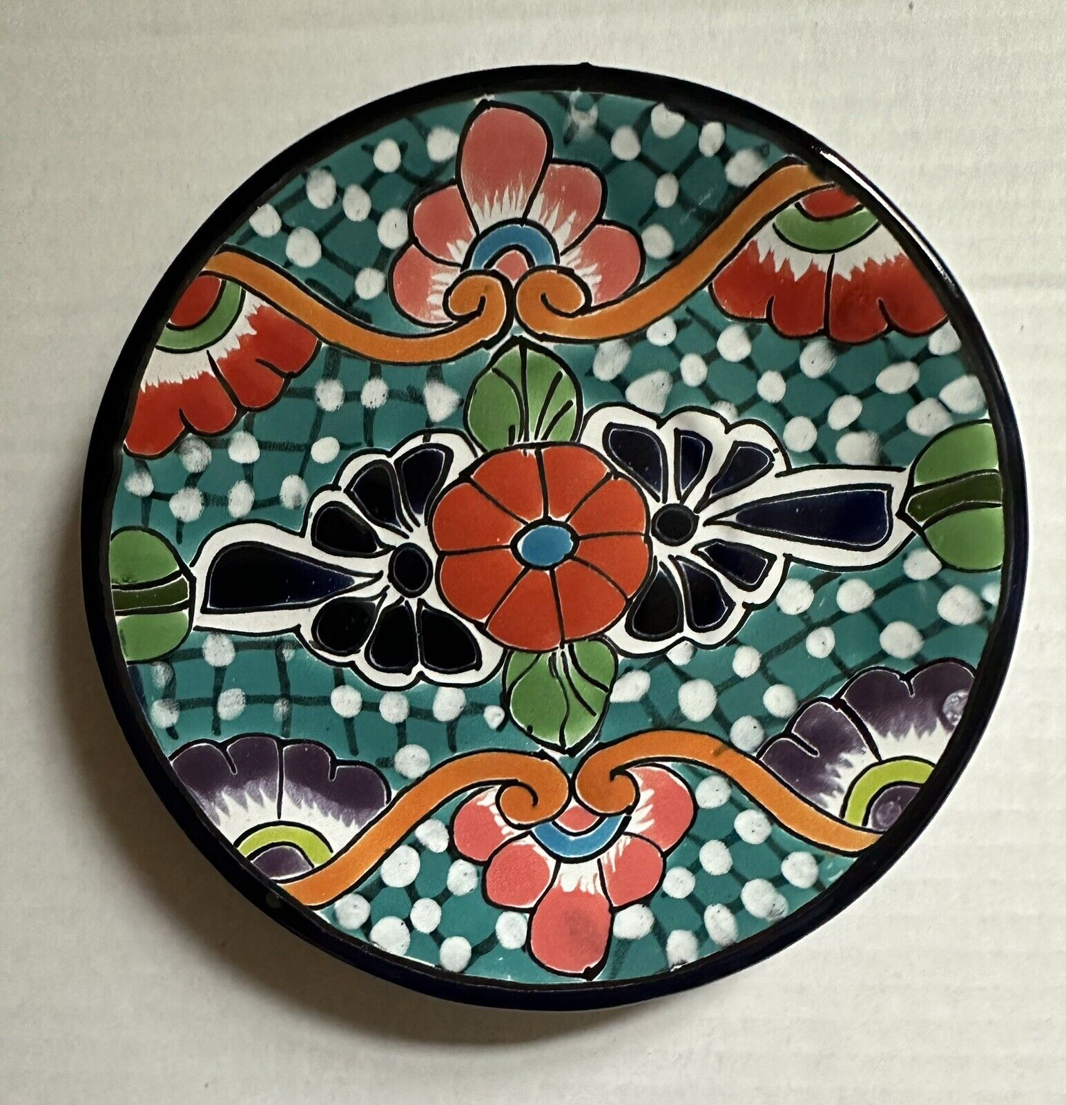Made In Mexico Pottery Colorful Floral Plate 6 3/8” Lead Free