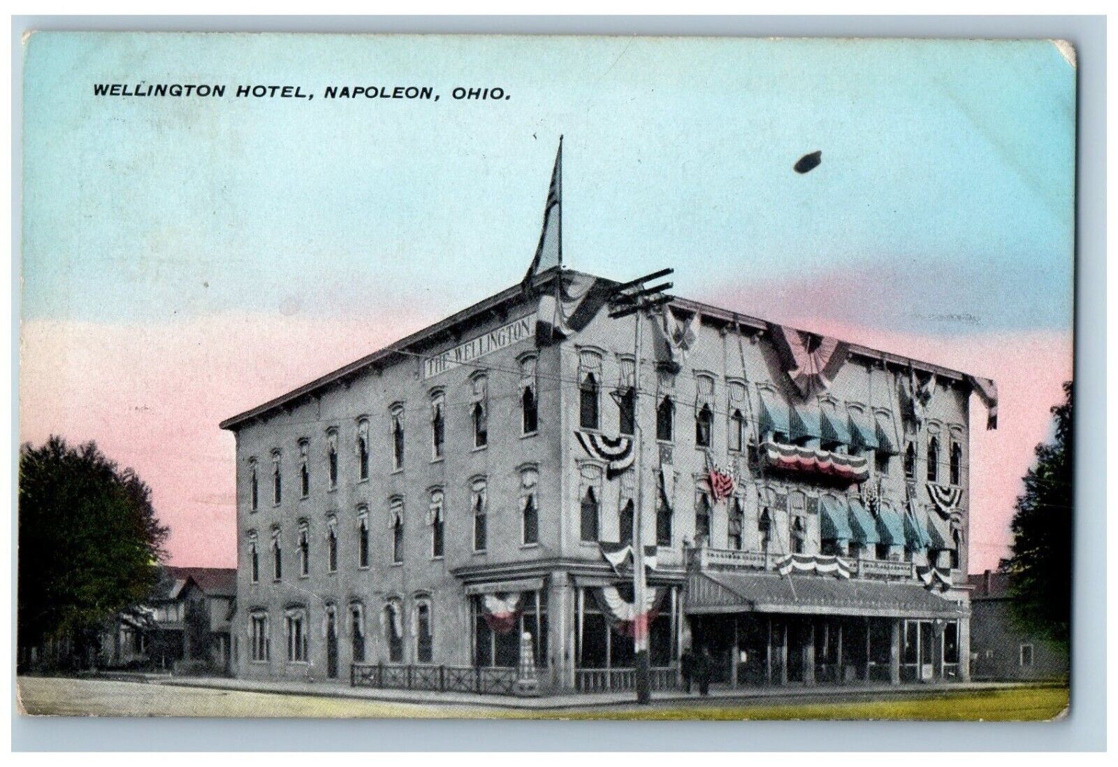 1911 Exterior View Wellington Hotel Building Napoleon Ohio OH Antique Postcard