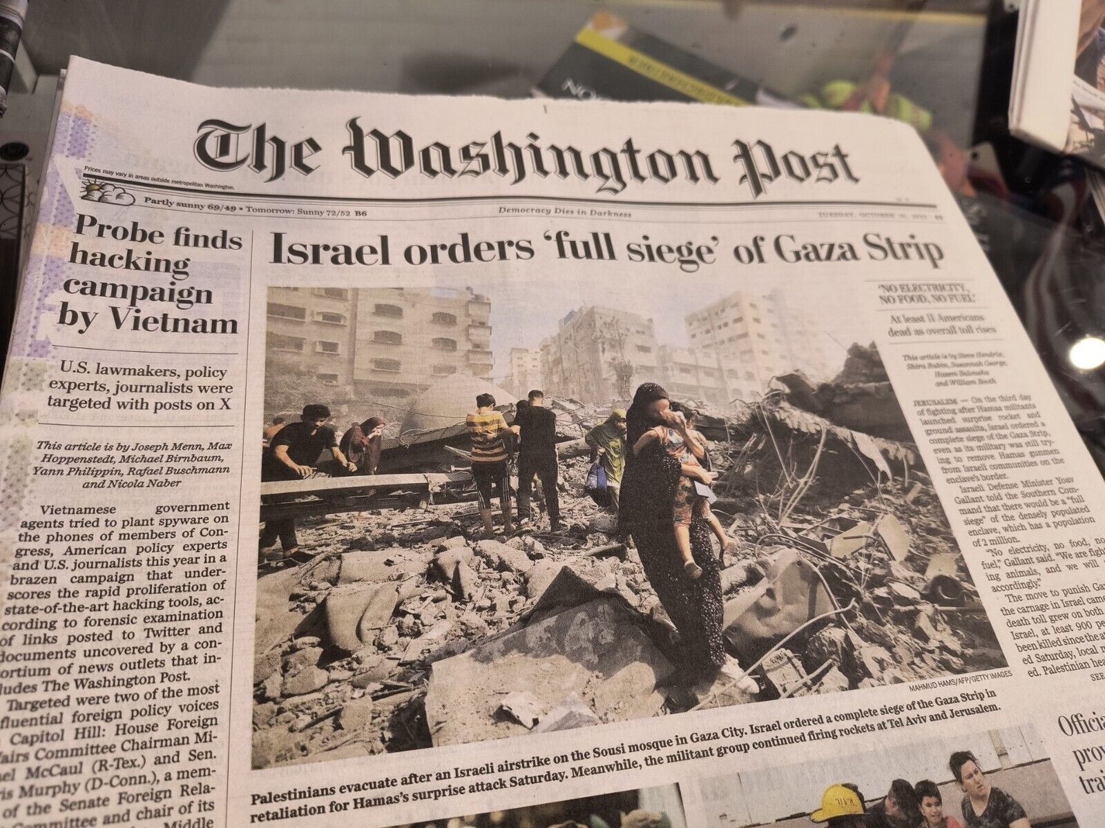 The Washington Post Tuesday October 10 2023 Israel orders full siege Of Gaza...