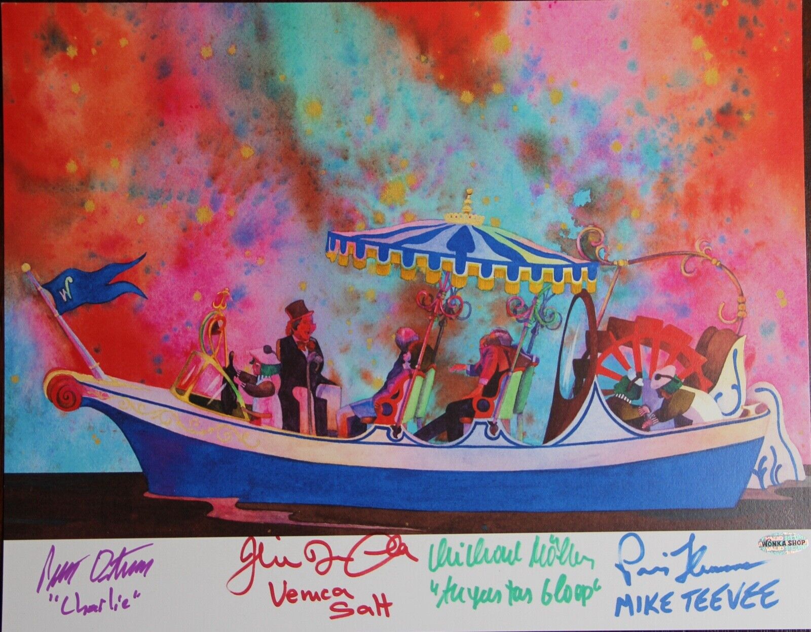 WILLY WONKA BOAT PRINT BY KATE SNOW - AUTOGRAPHED, SIGNED BY FOUR 11” X 14” 