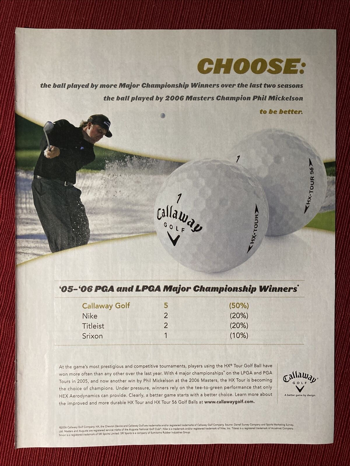 Phil Mickelson for Callaway Golf Balls 2006 Print Ad - Great To Frame