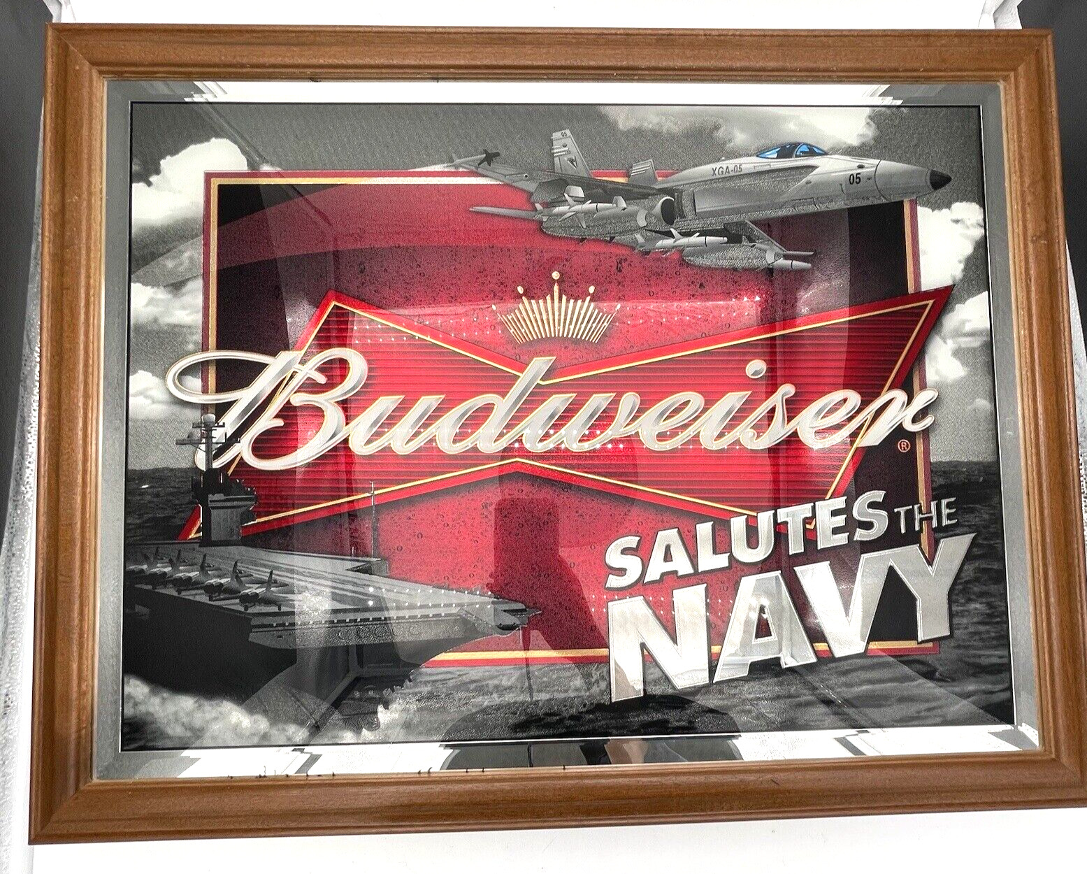 Budweiser Salutes U.S. Navy Framed Beer Mirror Sign 2006 Bar Art 26\